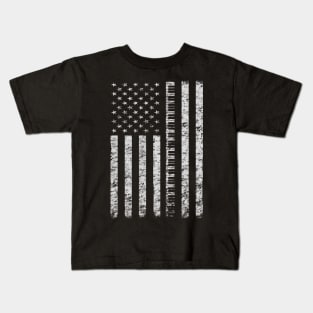 Vintage Piano Keyboard Player American Flag Distressed Kids T-Shirt